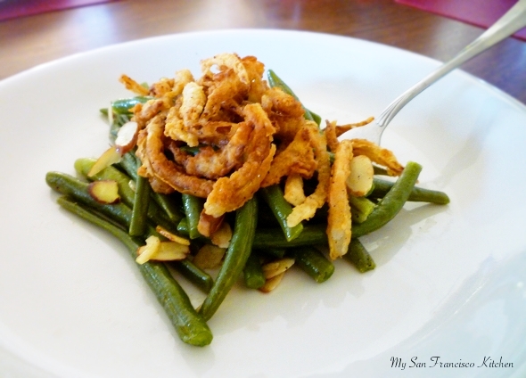 green beans with toasted almonds and fried onions