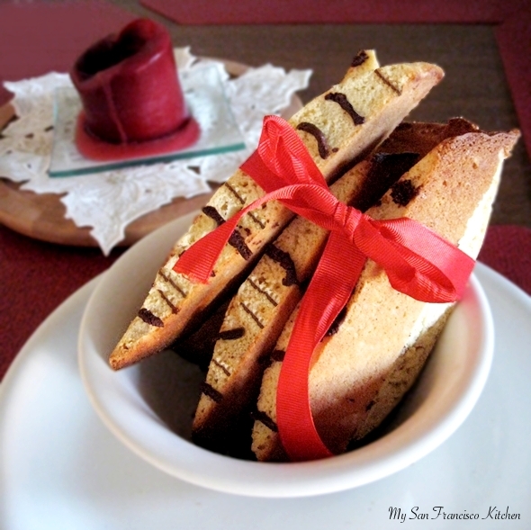 chocolate drizzled almond biscotti