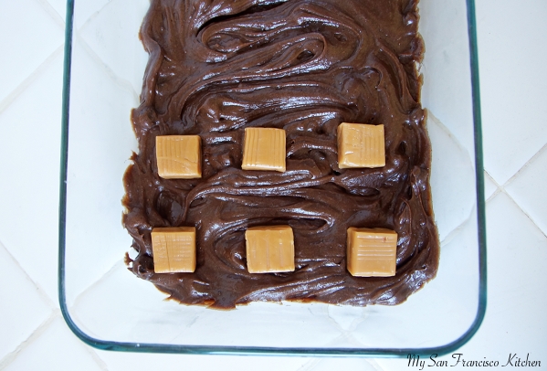 brownie batter with caramel squares